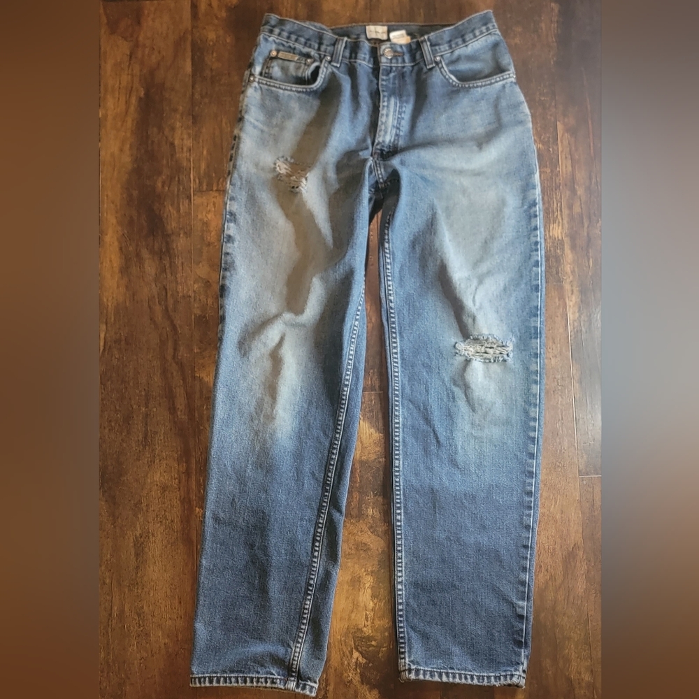 Calvin Klein Distressed Denim, Y2K Vintage, Faded Blue Wash, Size 32 X 32
